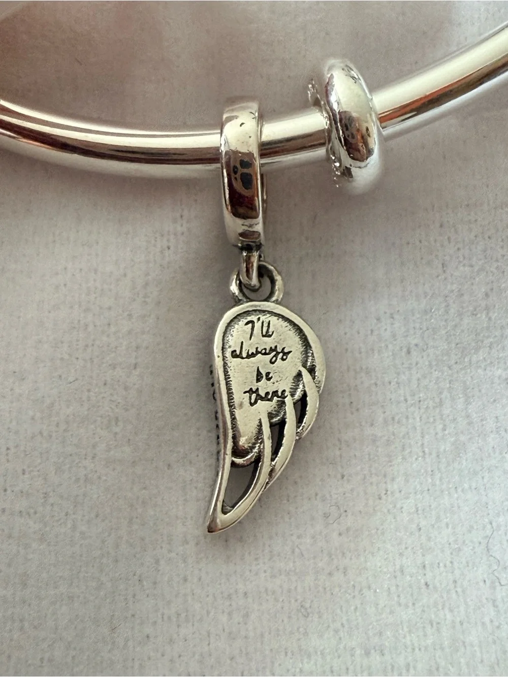 Pandora Silver Angel Wing Charm with Blue and Clear Stones